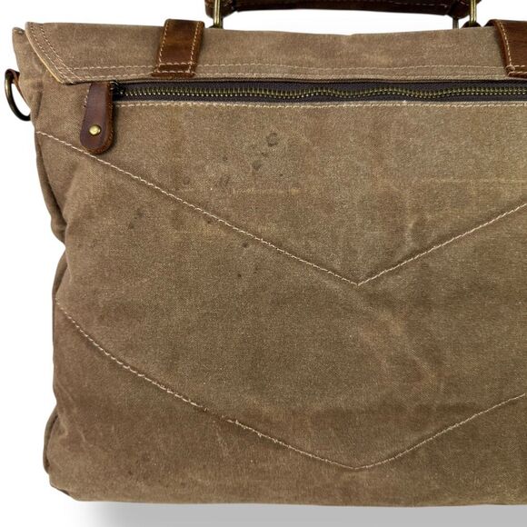 Vintage Style Waxed Canvas Brown Leather Rugged Briefcase Messenger Shoulder Bag - Picture 15 of 16